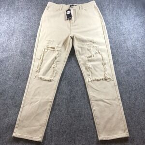 Boohoo Blue Jeans Womens US 10 UK 14 Beige Distressed Ripped Straight Leg Pants‎